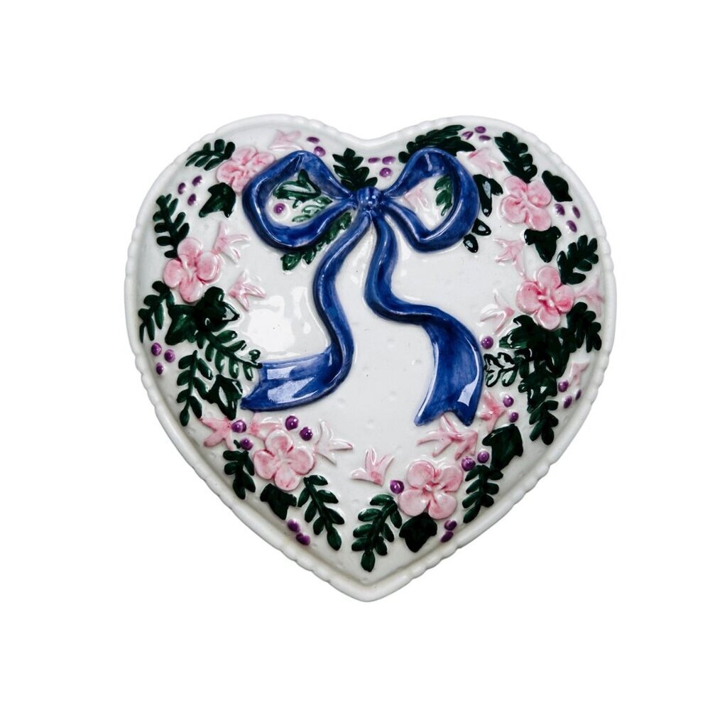 Fitz and Floyd Essentials Heart Trinket Ceramic Dish Floral